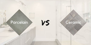 an illustration of a porcelain tile and ceramic tile with the words "vs" between them