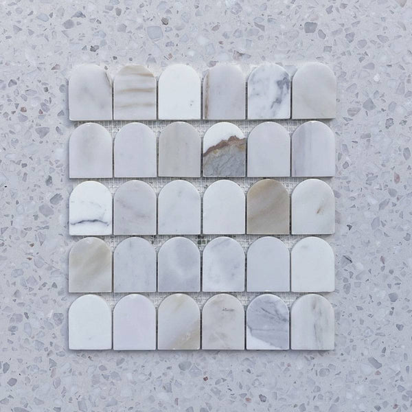 Alessio Calacatta Scallop Mosaic - Stone and Tile Projects