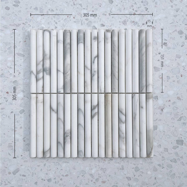 Calacatta Gold Mini Flute Convex Mosaic - Stone and Tile Projects