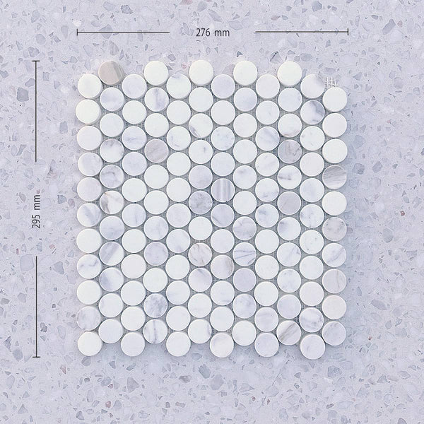 Calacatta Gold Marble Penny Round Mosaic Dia 25 - Stone and Tile Projects