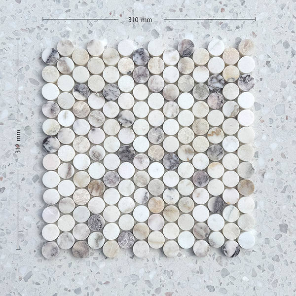 Calacatta Viola Penny Round Marble Mosaic - Stone and Tile Projects