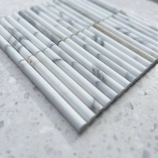 Calacatta Gold Mini Flute Convex Mosaic - Stone and Tile Projects