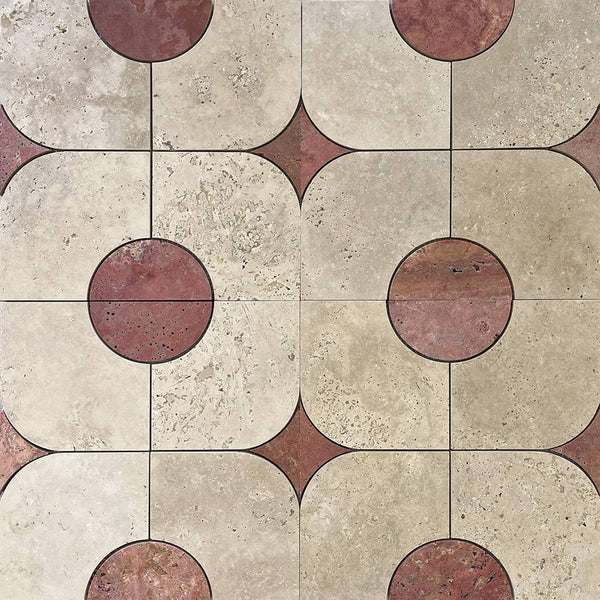 Chiaro Rosso Travertine Stella Cupola mosaic - Stone and Tile Projects