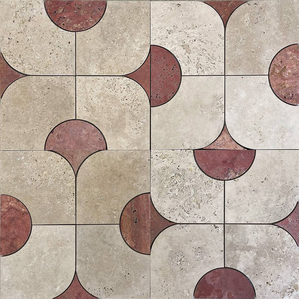 Chiaro Rosso Travertine Stella Cupola mosaic - Stone and Tile Projects