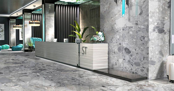 Conglomerate Grey Porcelain - Stone and Tile Projects