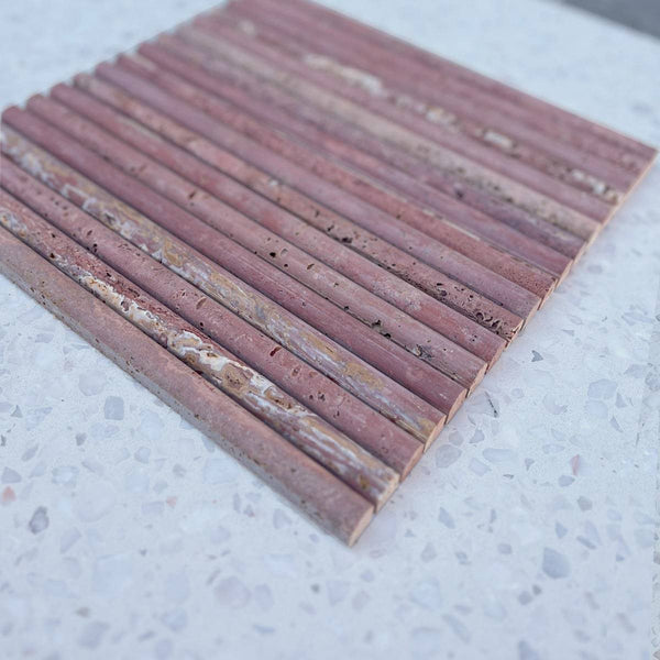 Rosso Travertine Mini Flute Plus Convex Mosaic - Stone and Tile Projects