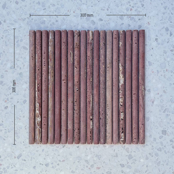 Rosso Travertine Mini Flute Plus Convex Mosaic - Stone and Tile Projects