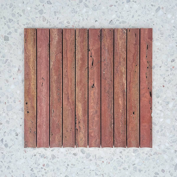 Rosso Concave Travertine Mosaic - Stone and Tile Projects
