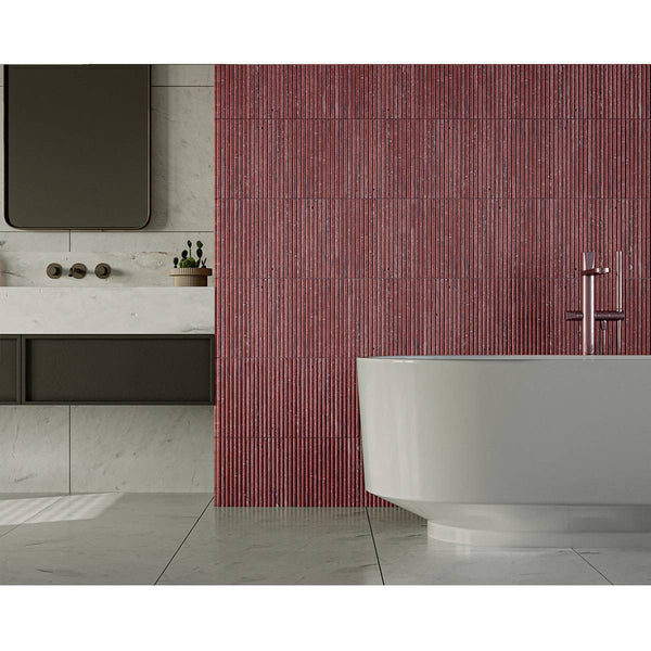 Rosso Travertine Mini Flute Plus Convex Mosaic - Stone and Tile Projects