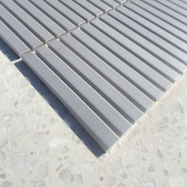 Sakura Light Grey Slim Kitkat Mosaic - Stone and Tile Projects