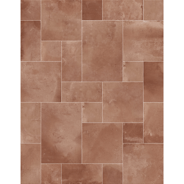 Close-up view of Terracotta Cotto Glazed Porcelain tile layout in a warm red-brown tone with a rustic finish.