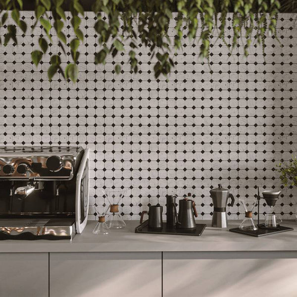 Tessellated Carrara Nero Octagon Marble Mosaic - Stone and Tile Projects