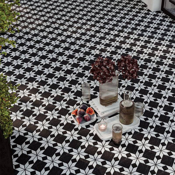 Tessellated Thassos Nero Marble Mosaic - Stone and Tile Projects
