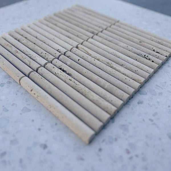 Travertine Chiaro Mini Flute Convex Mosaic - Stone and Tile Projects