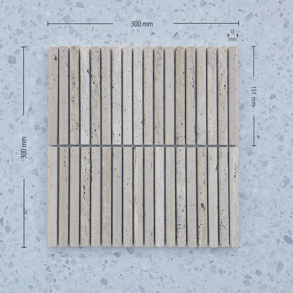 Travertine Chiaro Mini Flute Convex Mosaic - Stone and Tile Projects