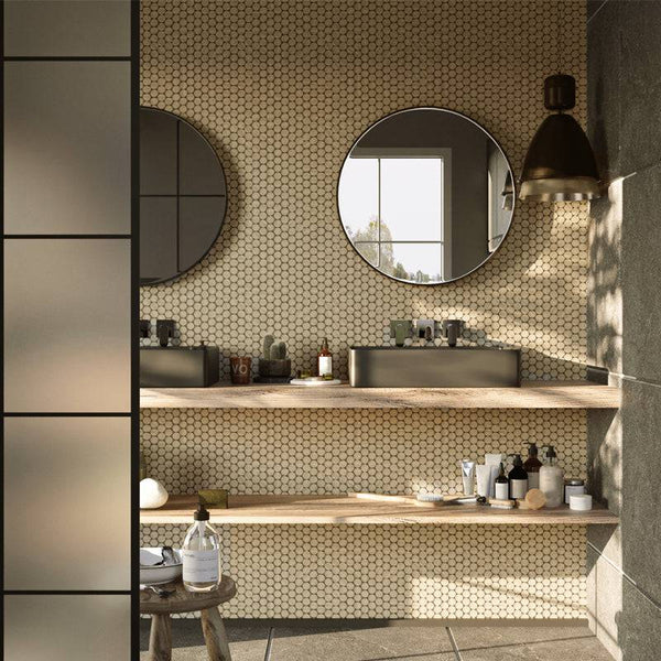 Cairo Travertino Penny Round Mosaic - Stone and Tile Projects