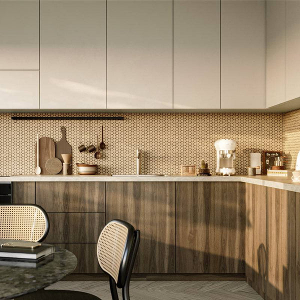 Cairo Travertino Penny Round Mosaic - Stone and Tile Projects