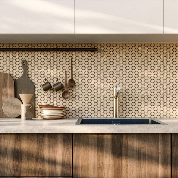 Cairo Travertino Penny Round Mosaic - Stone and Tile Projects