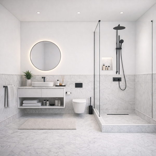 Carrara Bianco Chevron Mosaic - Stone and Tile Projects