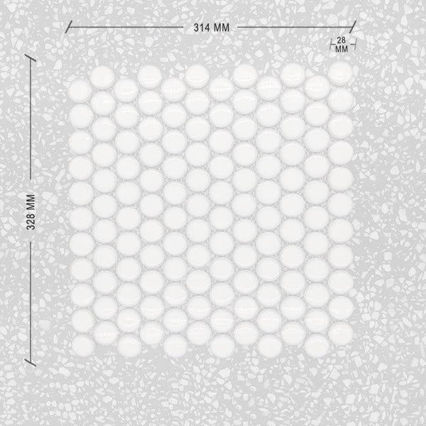 Antique White Penny Round Mosaic 28 Dia + DIM