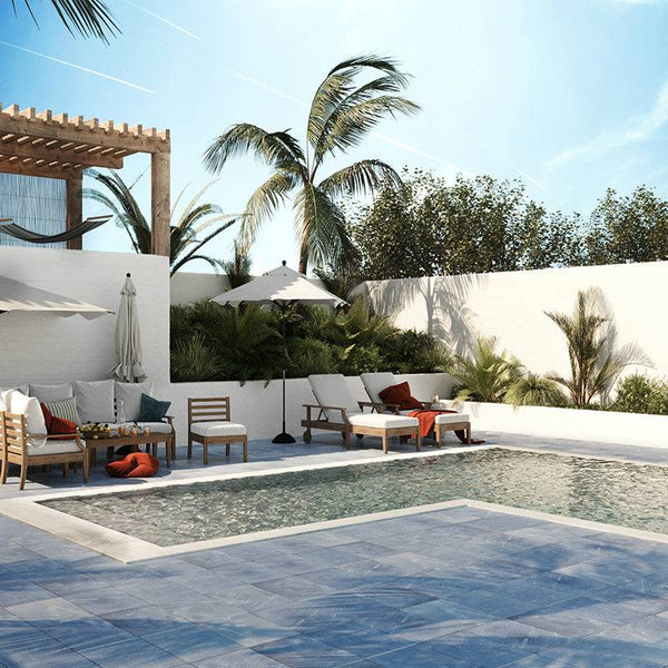 Azul Marmo Tumbled and Fine Sandblasted Tile - Stone and Tile Projects