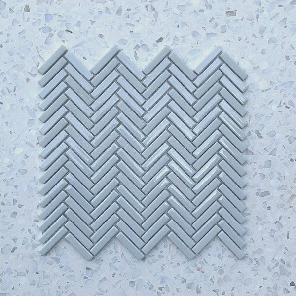 Stix Baby Blue Herringbone Porcelain Mosaic 48x10 - Stone and Tile Projects