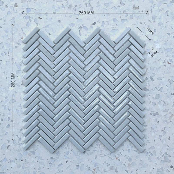 Stix Baby Blue Herringbone Porcelain Mosaic 48x10 - Stone and Tile Projects
