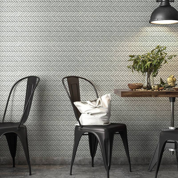 Stix Baby Blue Herringbone Porcelain Mosaic 48x10 - Stone and Tile Projects