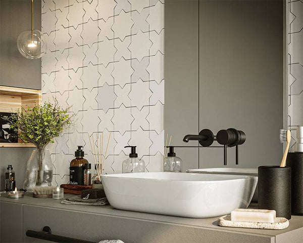 Bianco Moroccan Star and Cross Ceramic - Stone and Tile Projects