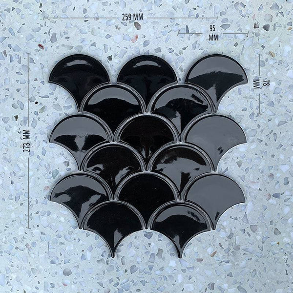 Fan Shape Nero Porcelain Mosaic - Stone and Tile Projects
