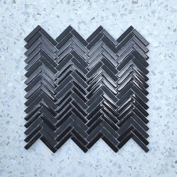 Stix Black Herringbone Porcelain Mosaic 48x10 - Stone and Tile Projects