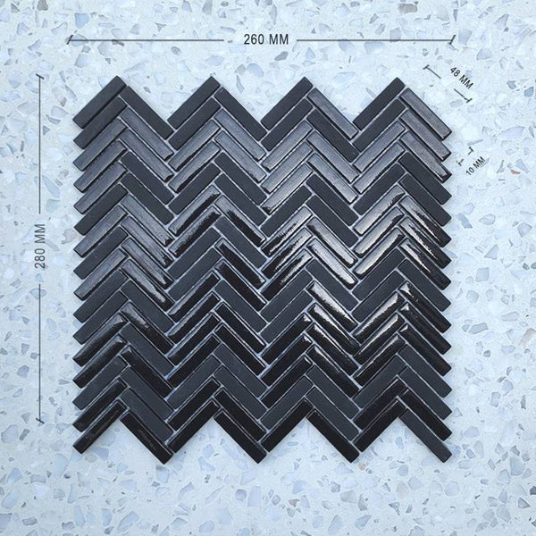Stix Black Herringbone Porcelain Mosaic 48x10 - Stone and Tile Projects