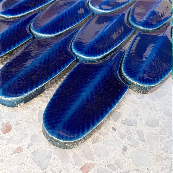 Blue Gloss Leaf Porcelain Mosaic - Stone and Tile Projects