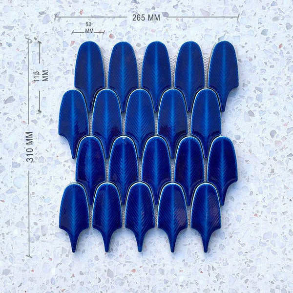Blue Gloss Leaf Porcelain Mosaic - Stone and Tile Projects
