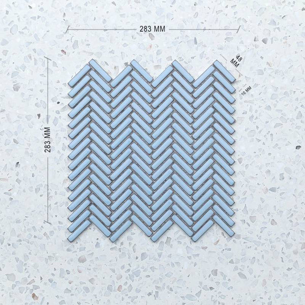 Stix Sky Blue Herringbone Porcelain Mosaic 48x10 - Stone and Tile Projects