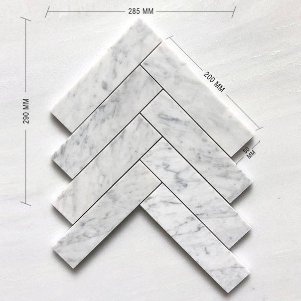 Carrara Bianco Herringbone Mosaic 200x50 - Stone and Tile Projects