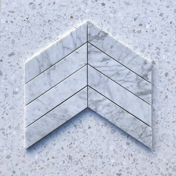 Carrara Bianco Chevron Mosaic - Stone and Tile Projects