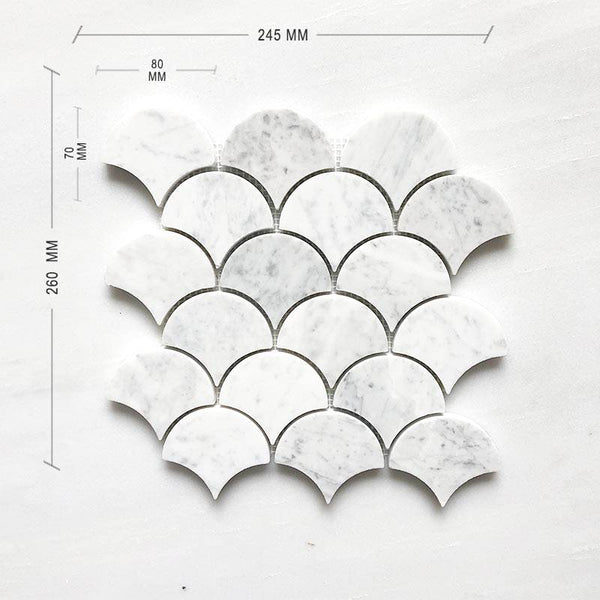 CARRARA BIANCO FAN SHAPE - FISH SCALE DIMENSION