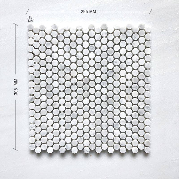 Carrara Bianco Penny Round Mosaic 15 Dia - Stone and Tile Projects