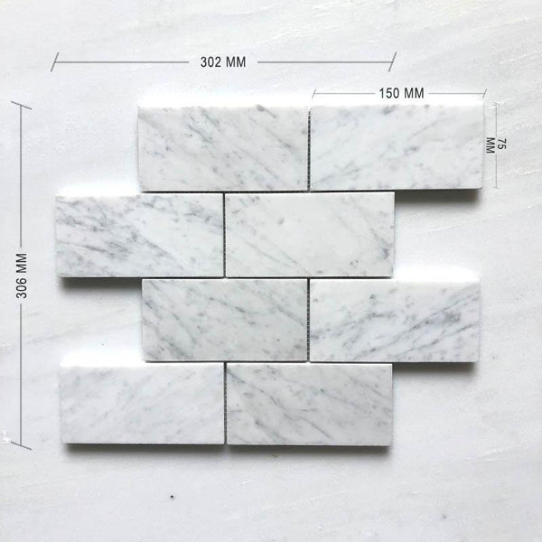Carrara Bianco Subway Mosaic 150x75 - Stone and Tile Projects