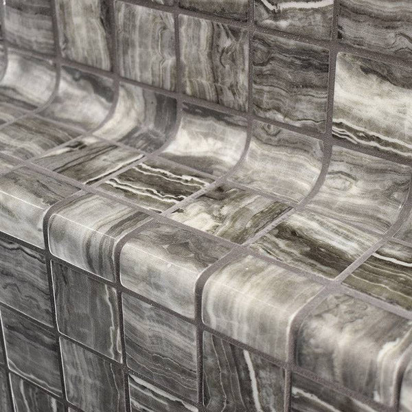 Corner Tigrato Safe Glass Mosaic Pool Tile - Stone and Tile Projects