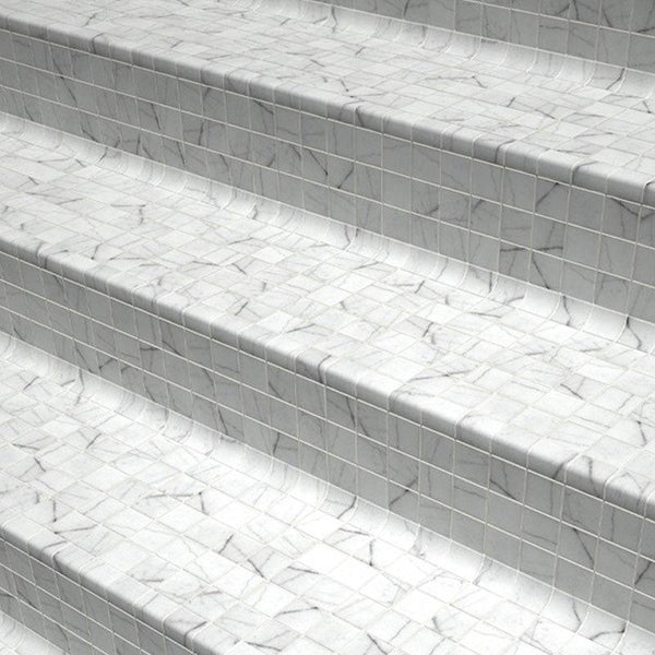 Cove Carrara Safe Glass Mosaic Pool Tile - Stone and Tile Projects