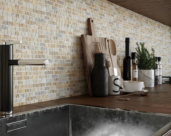 Cairo Mini Bricks Travatino Mosaic - Stone and Tile Projects