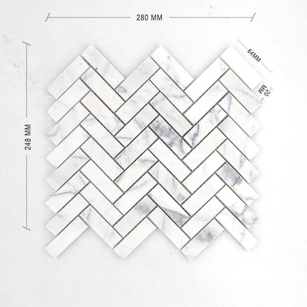 Calacatta Statuario Herringbone Mosaic 64x20 - Stone and Tile Projects