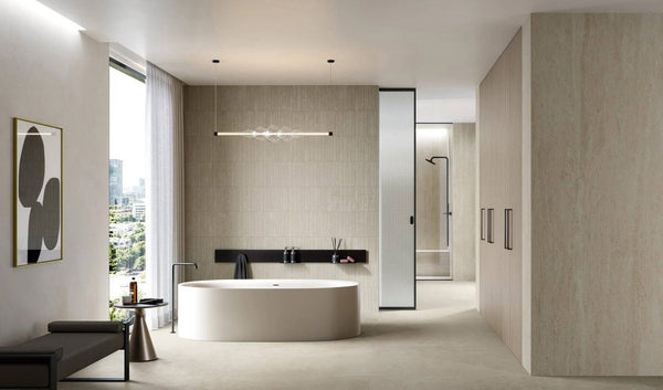 Cappella Pearl Veincut Travertine Italian Porcelain - Stone and Tile Projects