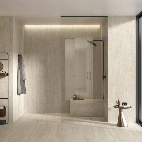 Cappella Pearl Veincut Travertine Italian Porcelain - Stone and Tile Projects