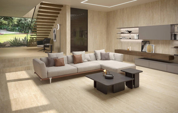 Cappella Sand Veincut Travertine Italian Porcelain - Stone and Tile Projects