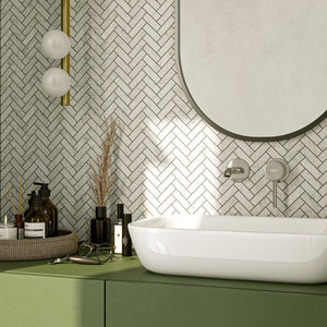 Carrara Bianco Herringbone Mosaic 64x20x7 - Stone and Tile Projects