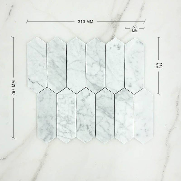 Carrara Bianco Picket Marble Mosaic Dimension
