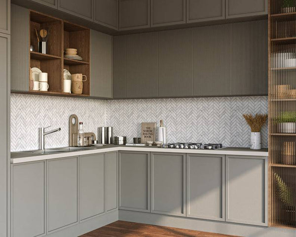 Carrara Bianco Herringbone Mosaic 98x25 - Stone and Tile Projects